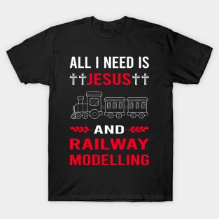 I Need Jesus And Railway Modelling Model Railroading Train Trains T-Shirt